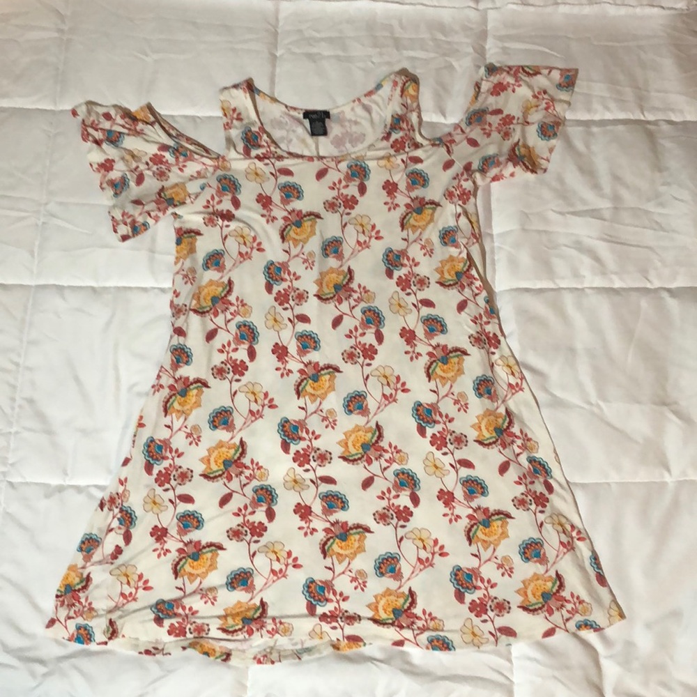 White cold-shoulder floral dress